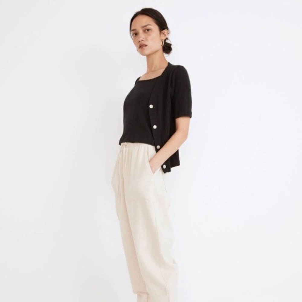 MADEWELL  Pointelle Short Sleeve Cardigan - Black